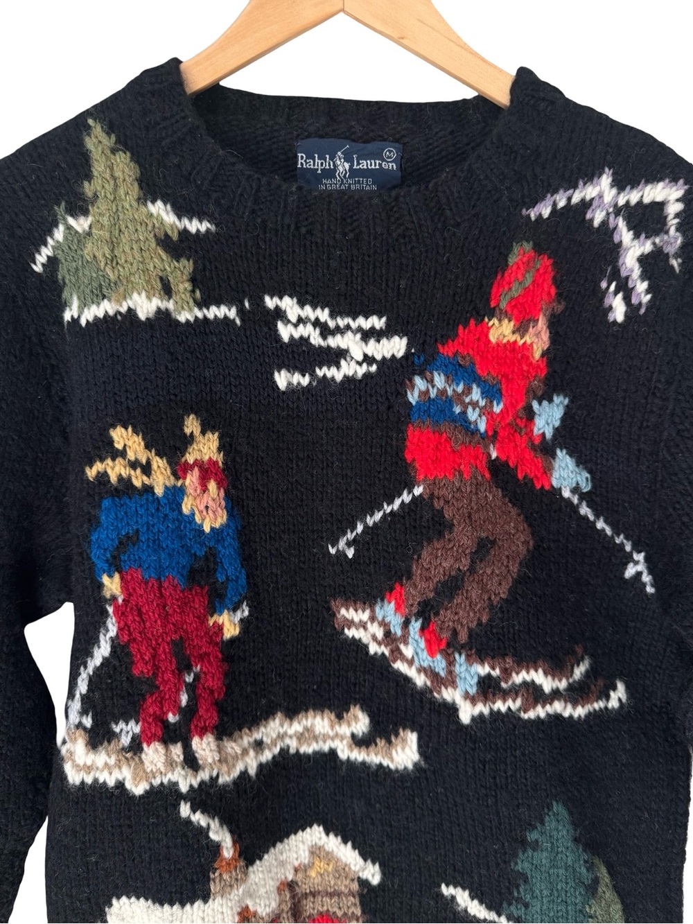 VERY RARE Vintage Ralph Lauren RL83 Hand Knit Skier Winter Wool Sweater Black - Picture 6 of 16